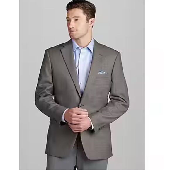 Jos A‎ Bank Traveler Mens 44L Sportcoat Blazer Beige Gray Office Professional - Picture 1 of 10